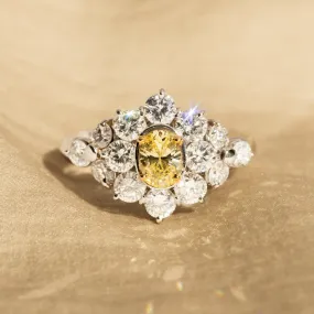 0.51 Carat Oval Light Yellow Diamond Cluster Ring