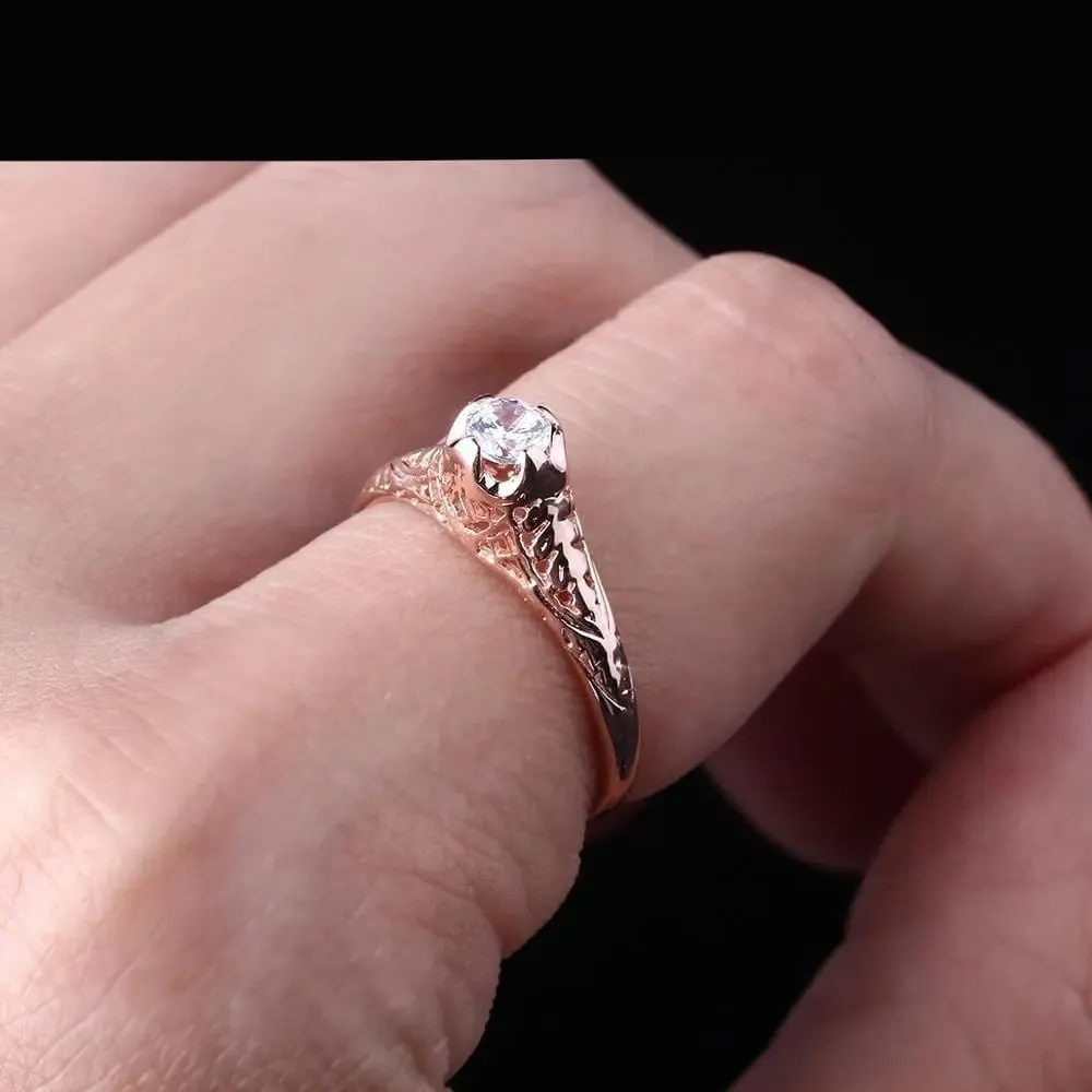 14k Rose Gold Vintage / Unique Moissanite Ring 0.3ct