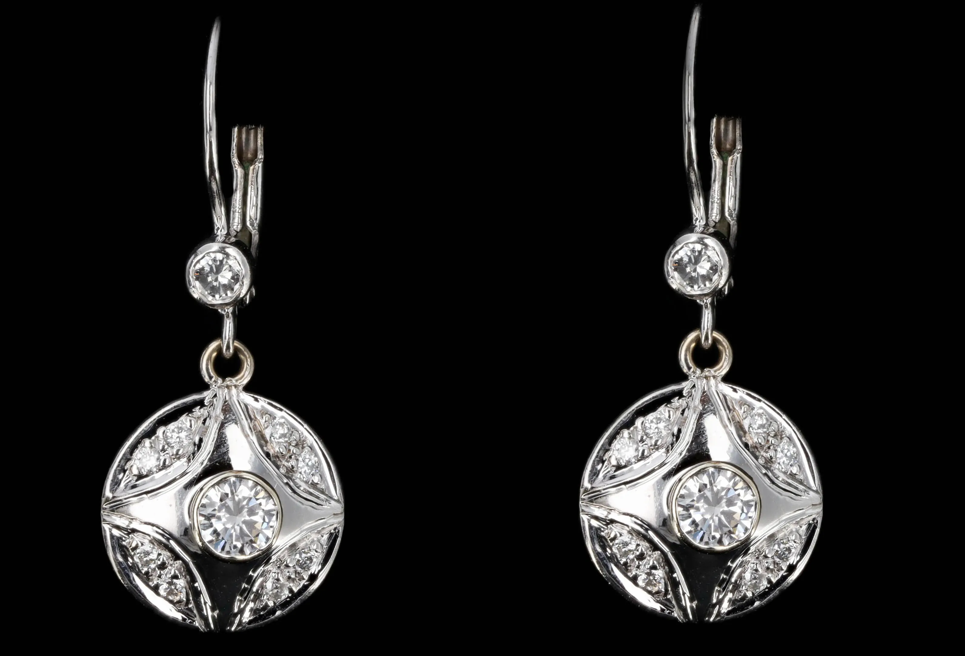 14K White Gold 0.70 Carat Total Weight Diamond Drop Earrings