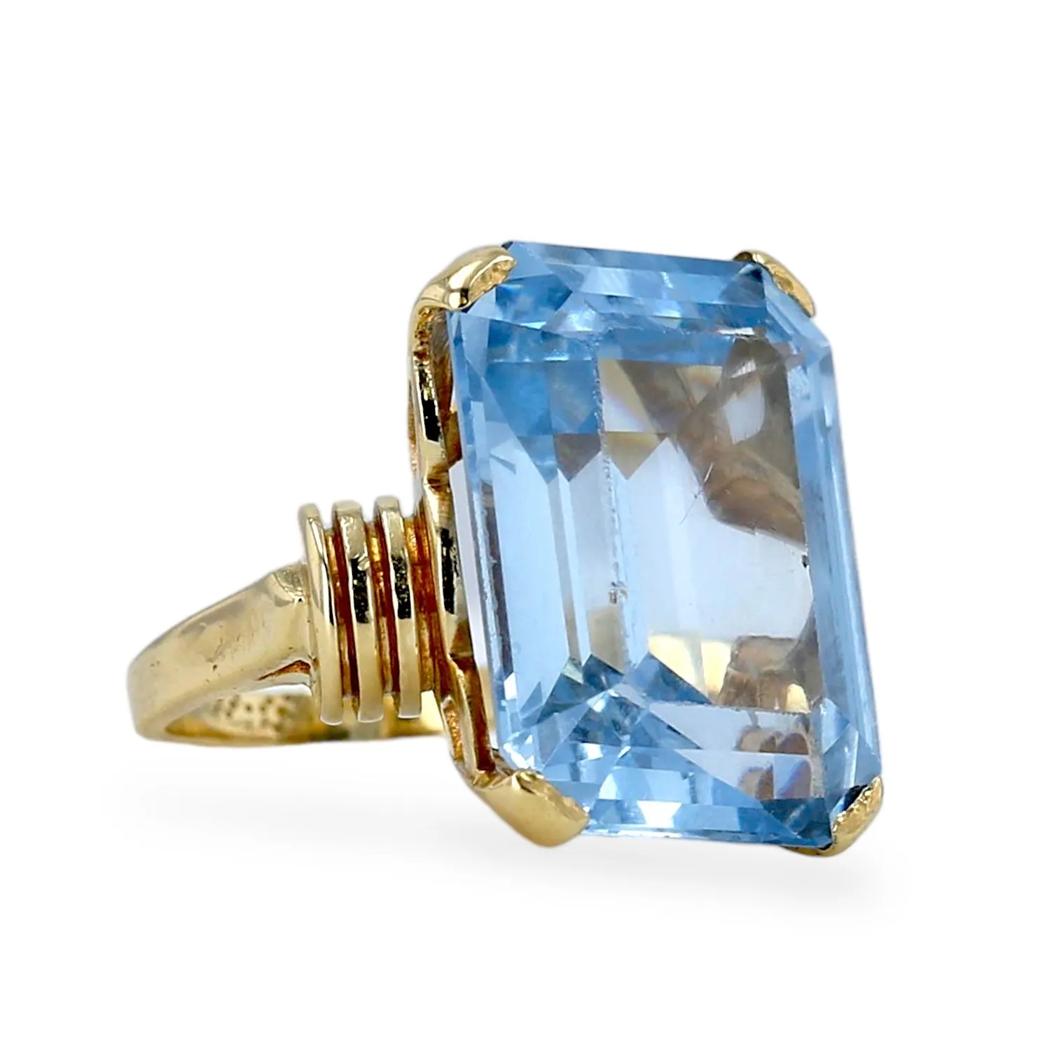 14K Yellow gold aqua marine emerald cut solid ring