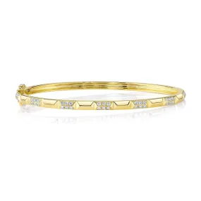 14K Yellow Gold Diamond Geometric Bangle