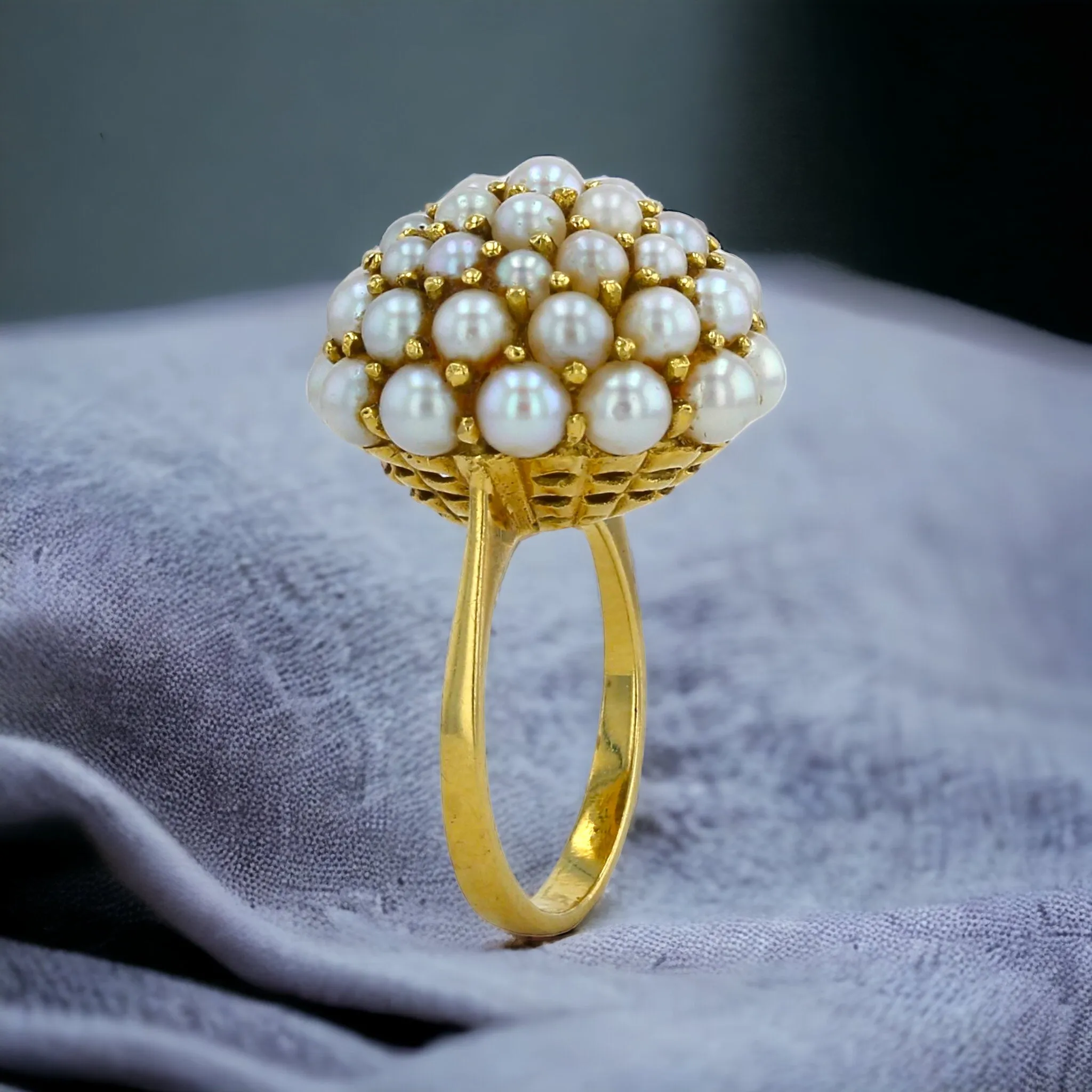 14k Yellow Gold Dome Ring with Pearl