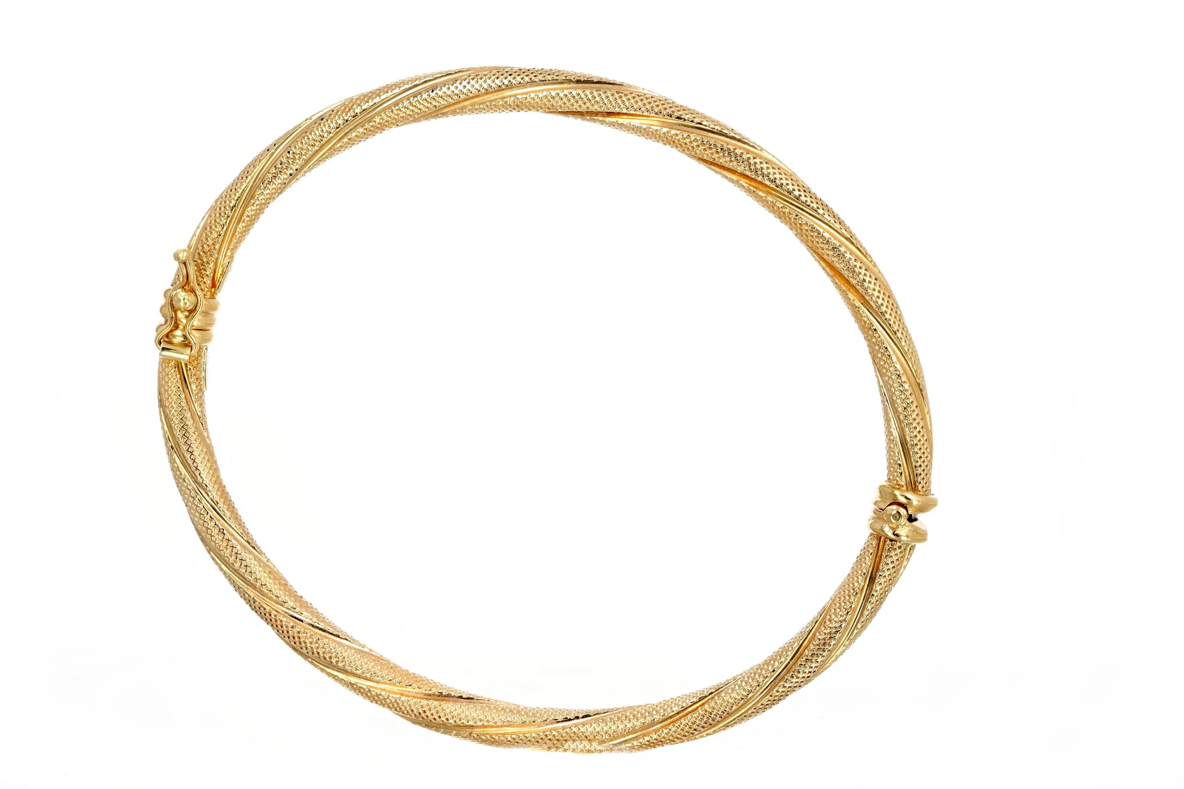 14K Yellow Gold Textured Cable Rope Tube Bangle