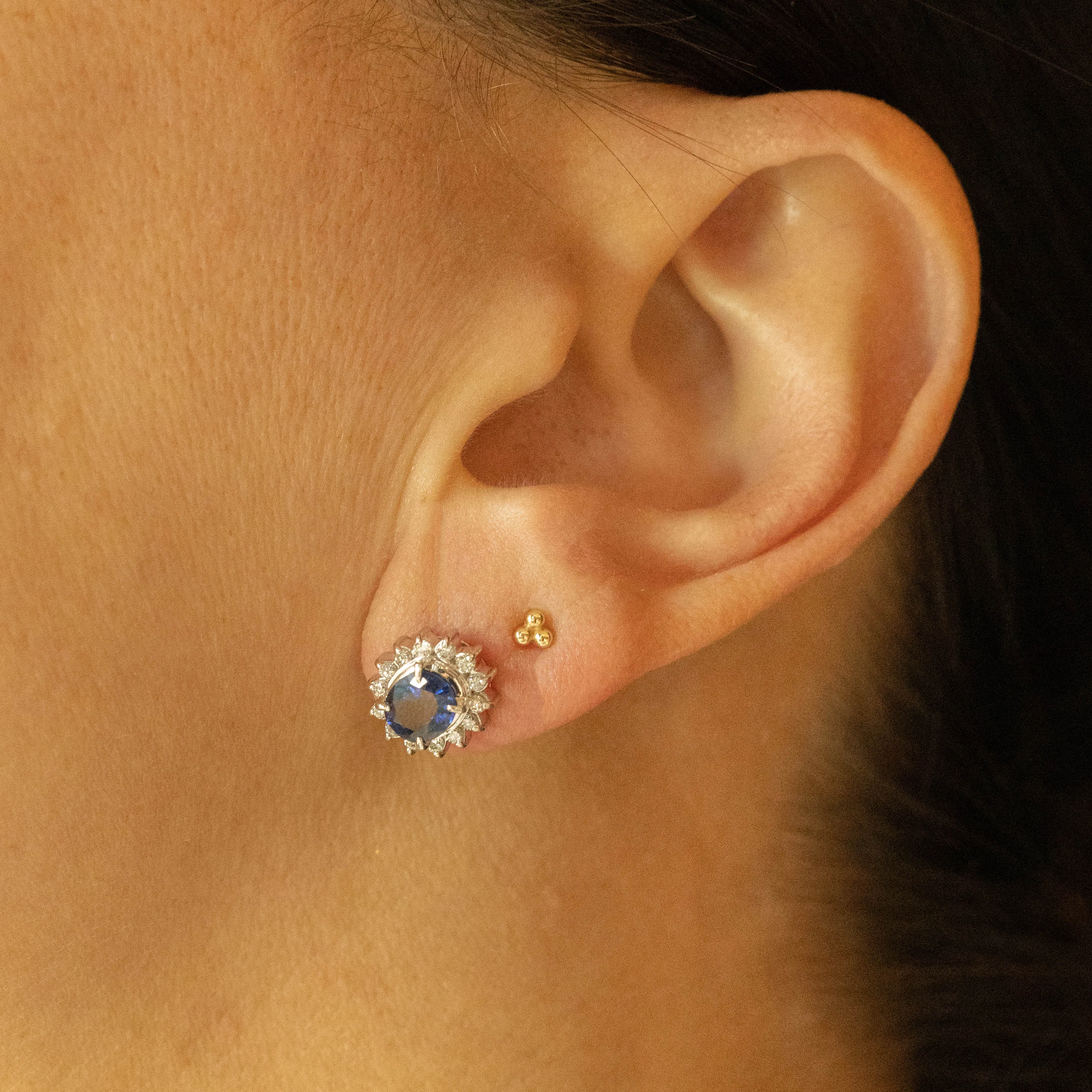 1.76 Carat Oval Sapphire Diamond Halo Stud Earrings