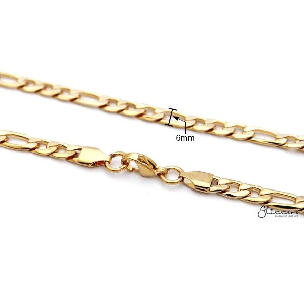 18K Gold I.P Stainless Steel Figaro Chain Men's Necklaces - 6mm width | 61cm length