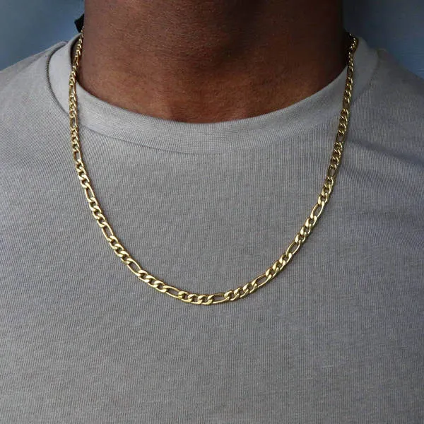 18K Gold I.P Stainless Steel Figaro Chain Men's Necklaces - 6mm width | 61cm length