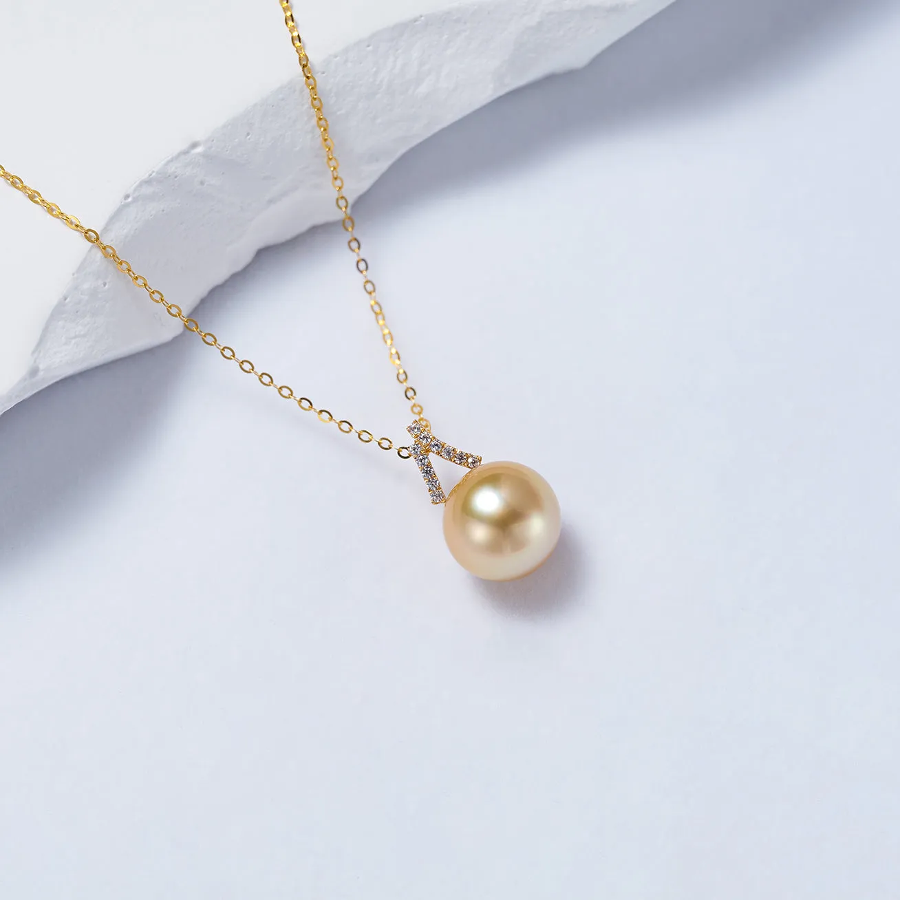 18K Solid Gold South Sea Golden Pearl Necklace KN00193