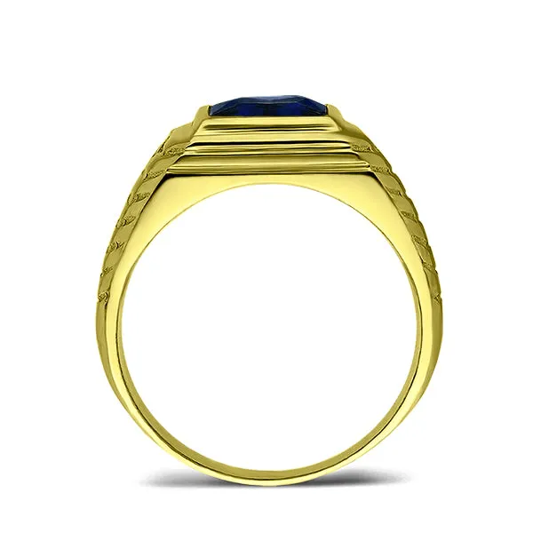 2 Diamond Accents 18K Gold Plated on 925 Solid Silver Mens Blue Sapphire Ring