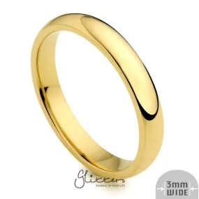 24K Gold Ion Plated over Stainless Steel 3mm Wide Glossy Mirror Polished Plain Band Ring