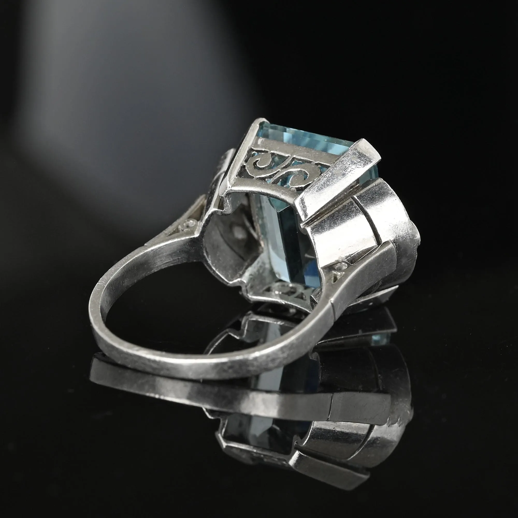 2nd Payment Art Deco Platinum Diamond Aquamarine Ring