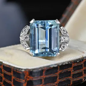 2nd Payment Art Deco Platinum Diamond Aquamarine Ring