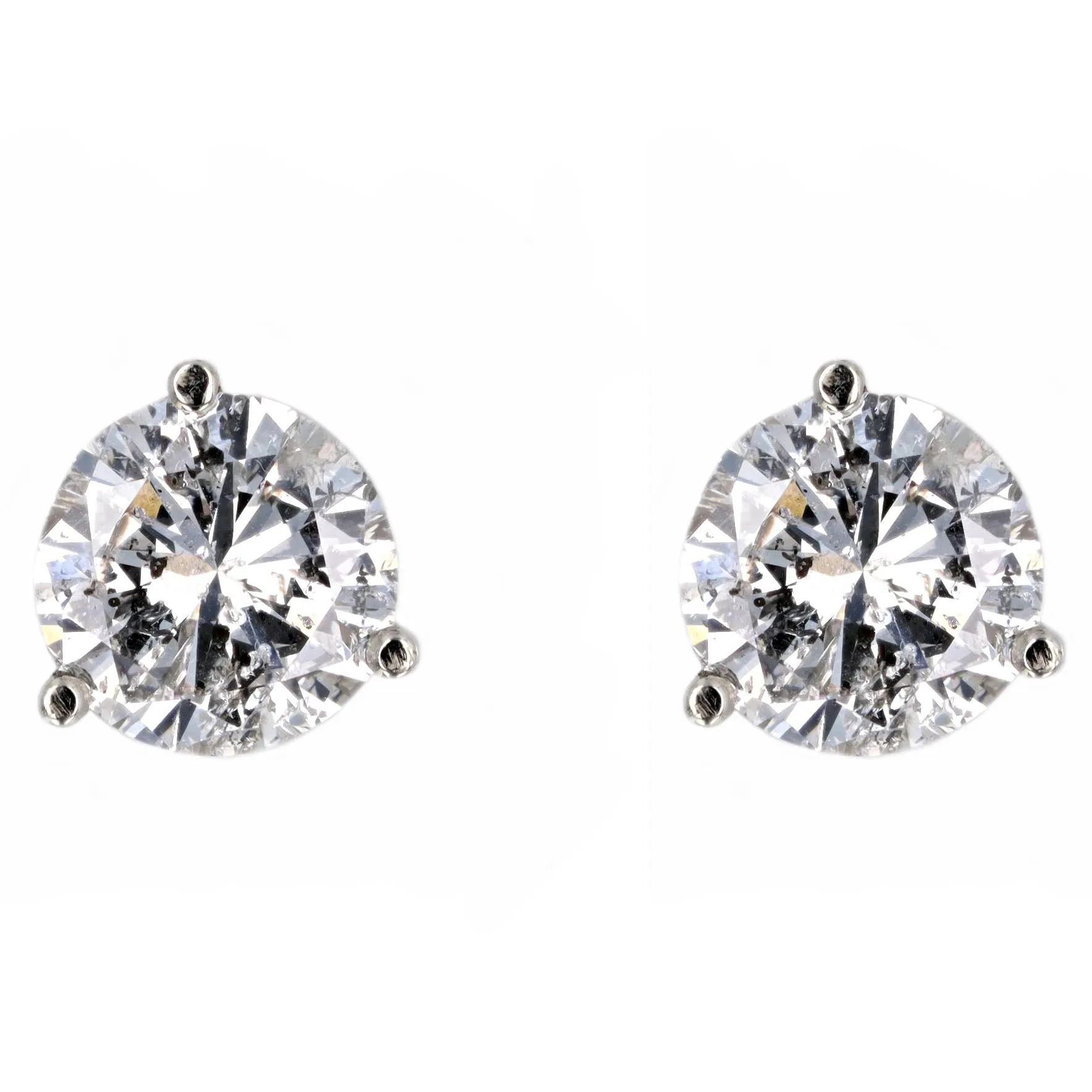 3.68 Carat Total Weight Round Brilliant Diamond Martini Stud Earrings