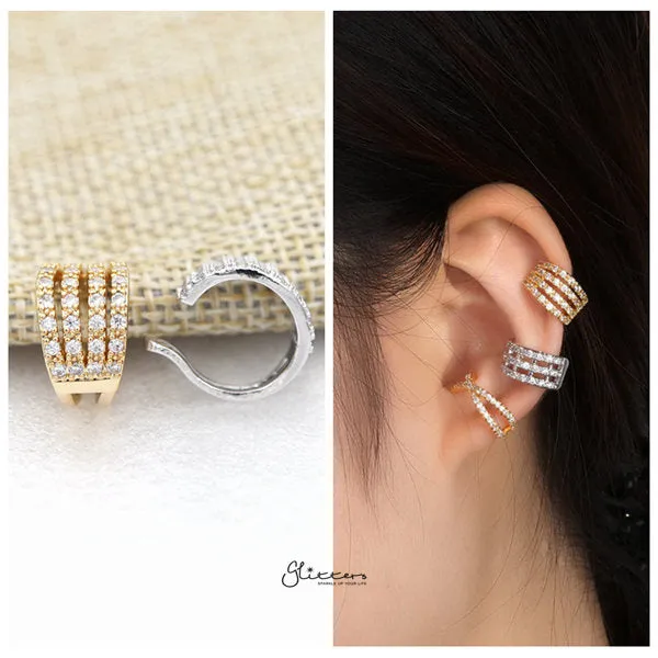 4 C.Z Paved Bands Ear Cuffs - Non Piercing Ear Cuffs