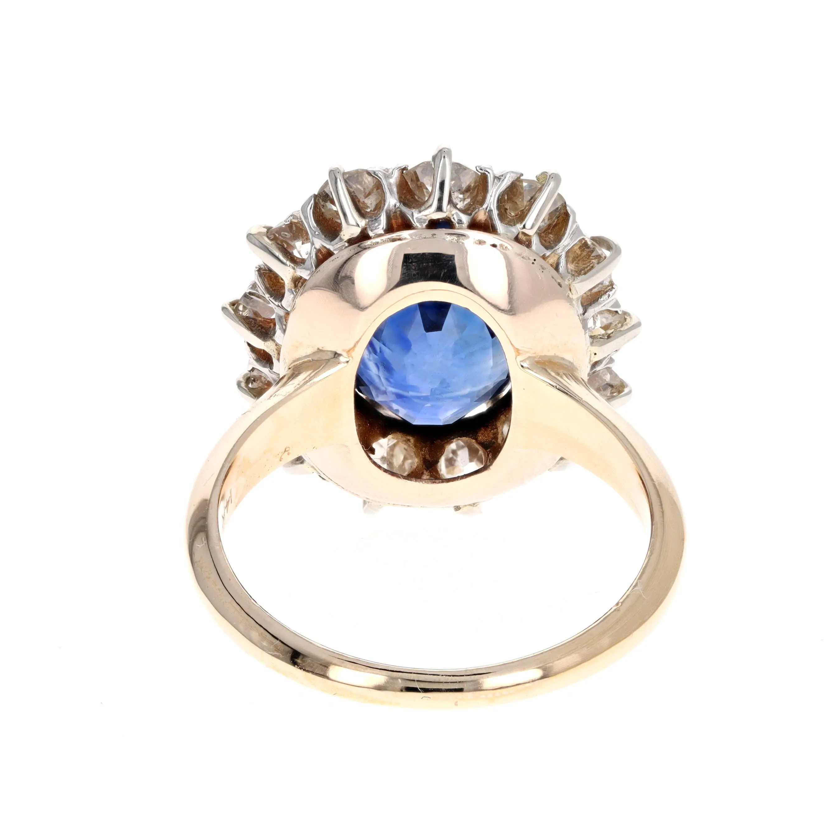 5.01 Carat Oval Natural No Heat Sapphire & Old European Diamond Halo Ring in 14K Gold GIA Certified