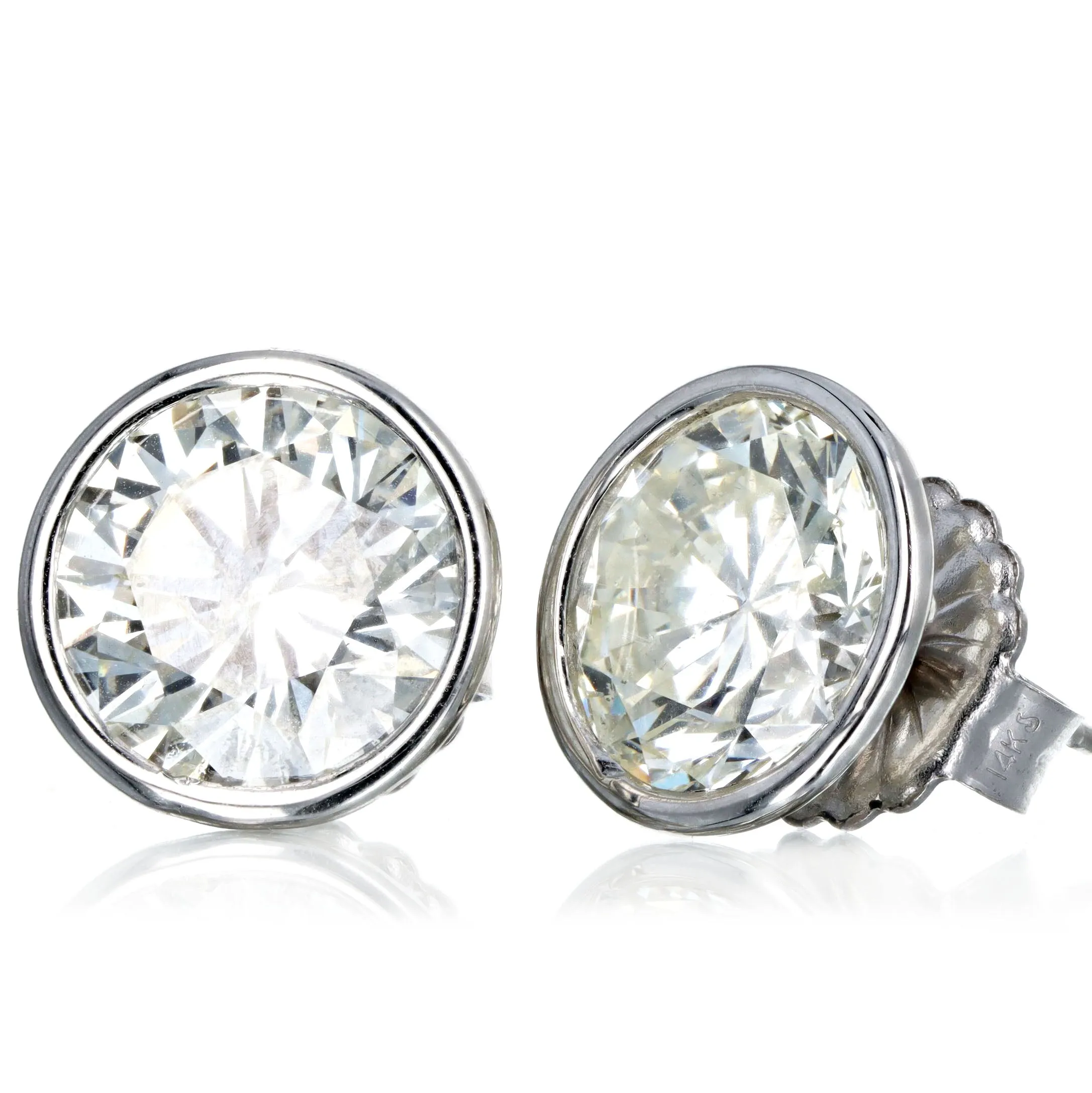 8.11 Carat Total Weight Round Brilliant Diamond Bezel Martini Stud Earrings in Platinum