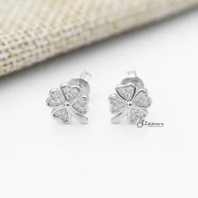 925 Sterling Silver CZ Four Leaf Clover Stud Earrings