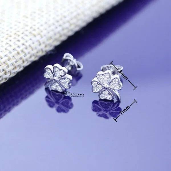 925 Sterling Silver CZ Four Leaf Clover Stud Earrings