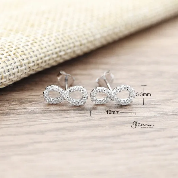 925 Sterling Silver CZ Paved Infinity Symbol Stud Earrings