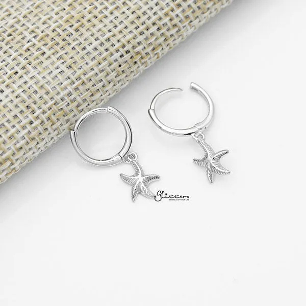 925 Sterling Silver Dangle Starfish One-Touch Huggie Hoop Earrings