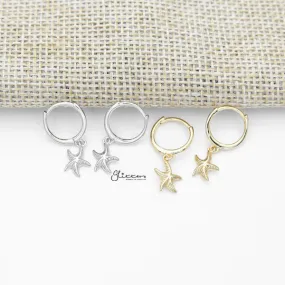 925 Sterling Silver Dangle Starfish One-Touch Huggie Hoop Earrings