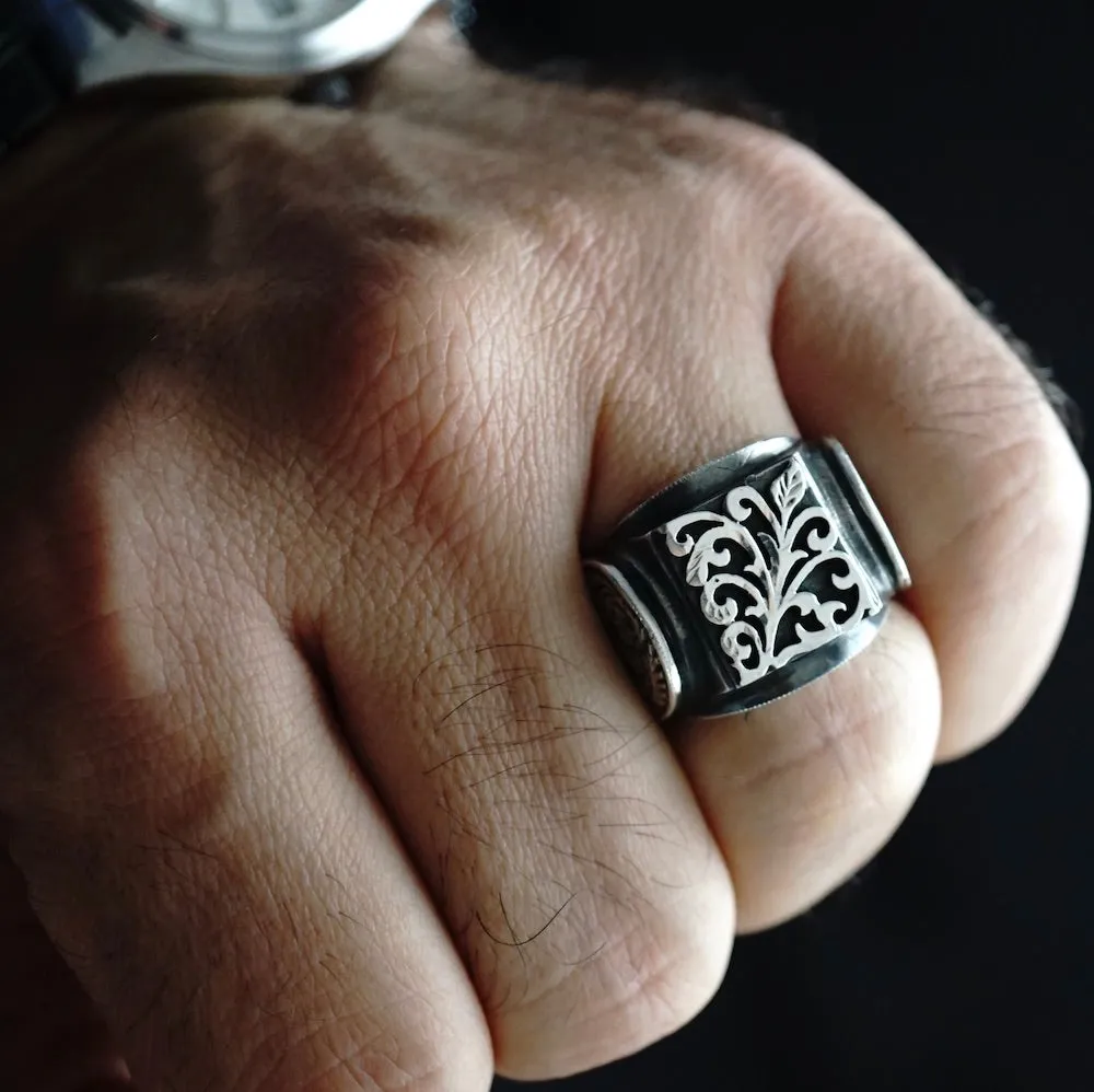 925 Sterling Silver Solid Handcrafted Engraved Unique Men's Ring Turkish Anatolian Ottoman Jewelry