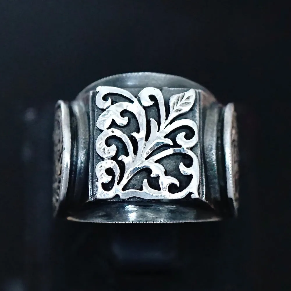 925 Sterling Silver Solid Handcrafted Engraved Unique Men's Ring Turkish Anatolian Ottoman Jewelry