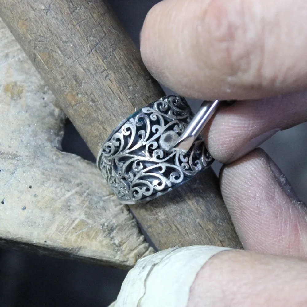 925 Sterling Silver Solid Handcrafted Engraved Unique Men's Ring Turkish Anatolian Ottoman Jewelry