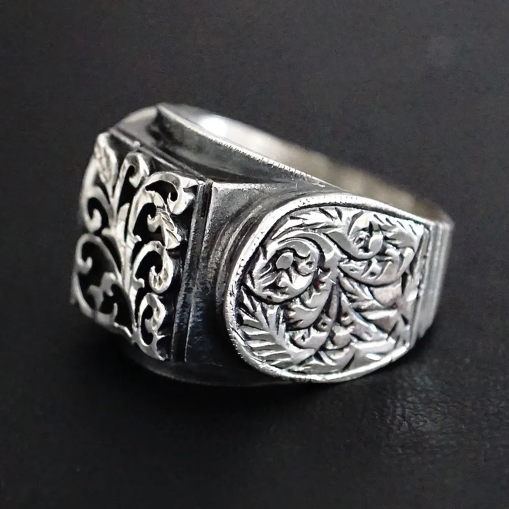 925 Sterling Silver Solid Handcrafted Engraved Unique Men's Ring Turkish Anatolian Ottoman Jewelry