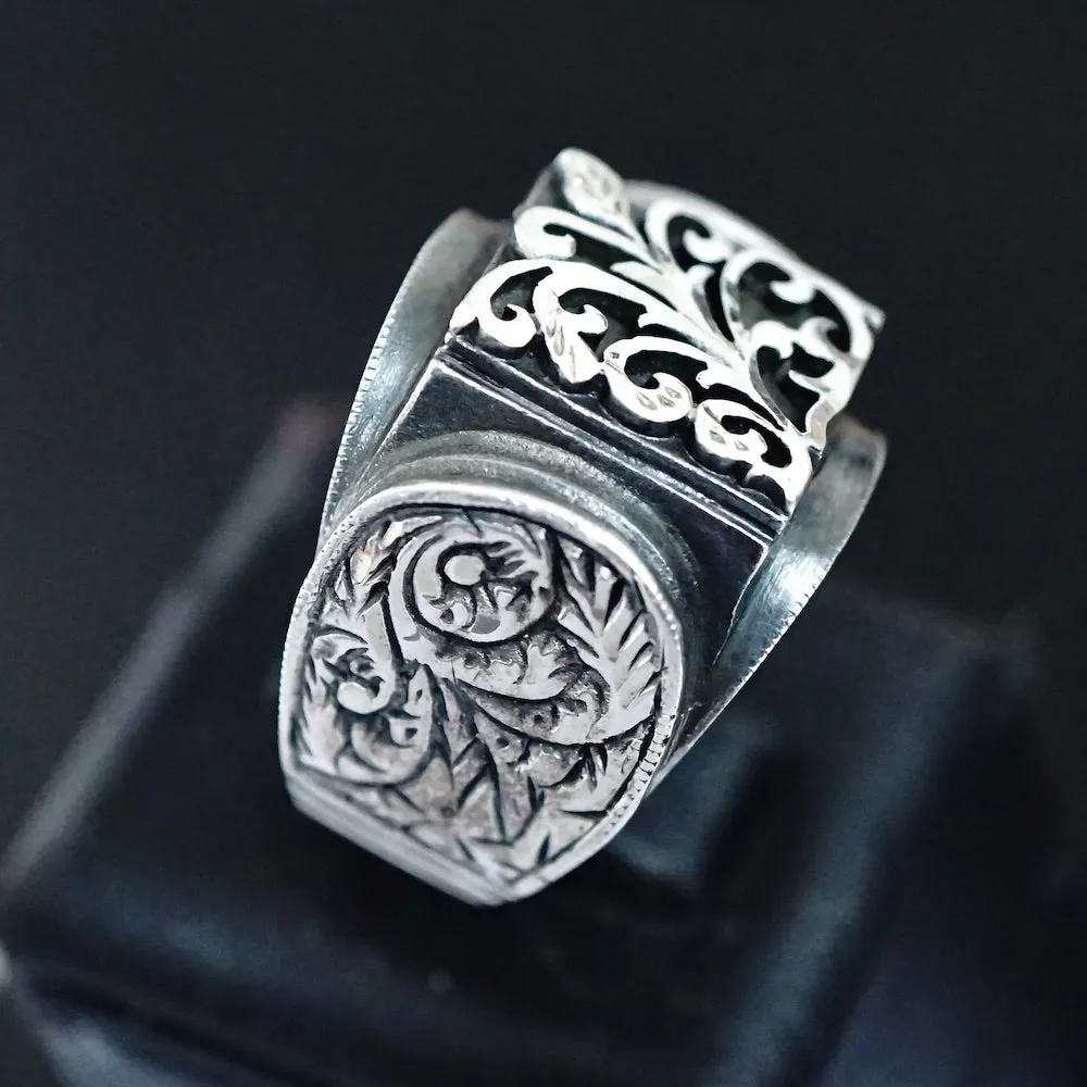 925 Sterling Silver Solid Handcrafted Engraved Unique Men's Ring Turkish Anatolian Ottoman Jewelry