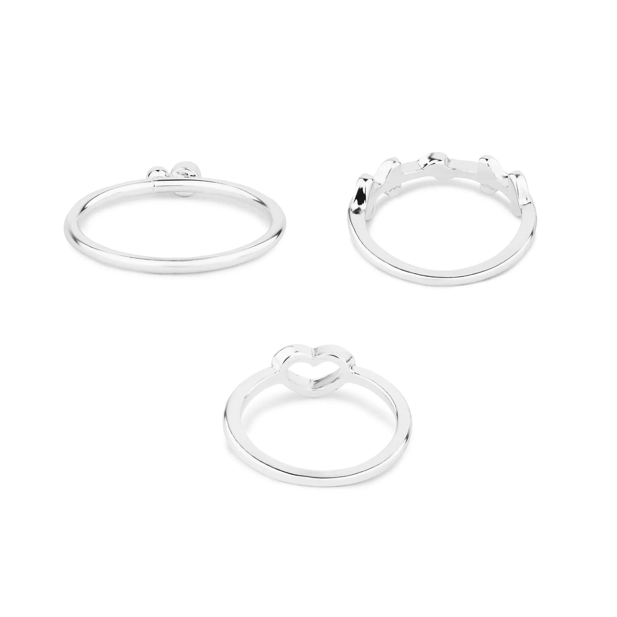 Accessorize London Women's 3 X Heart Vine Rings-Large