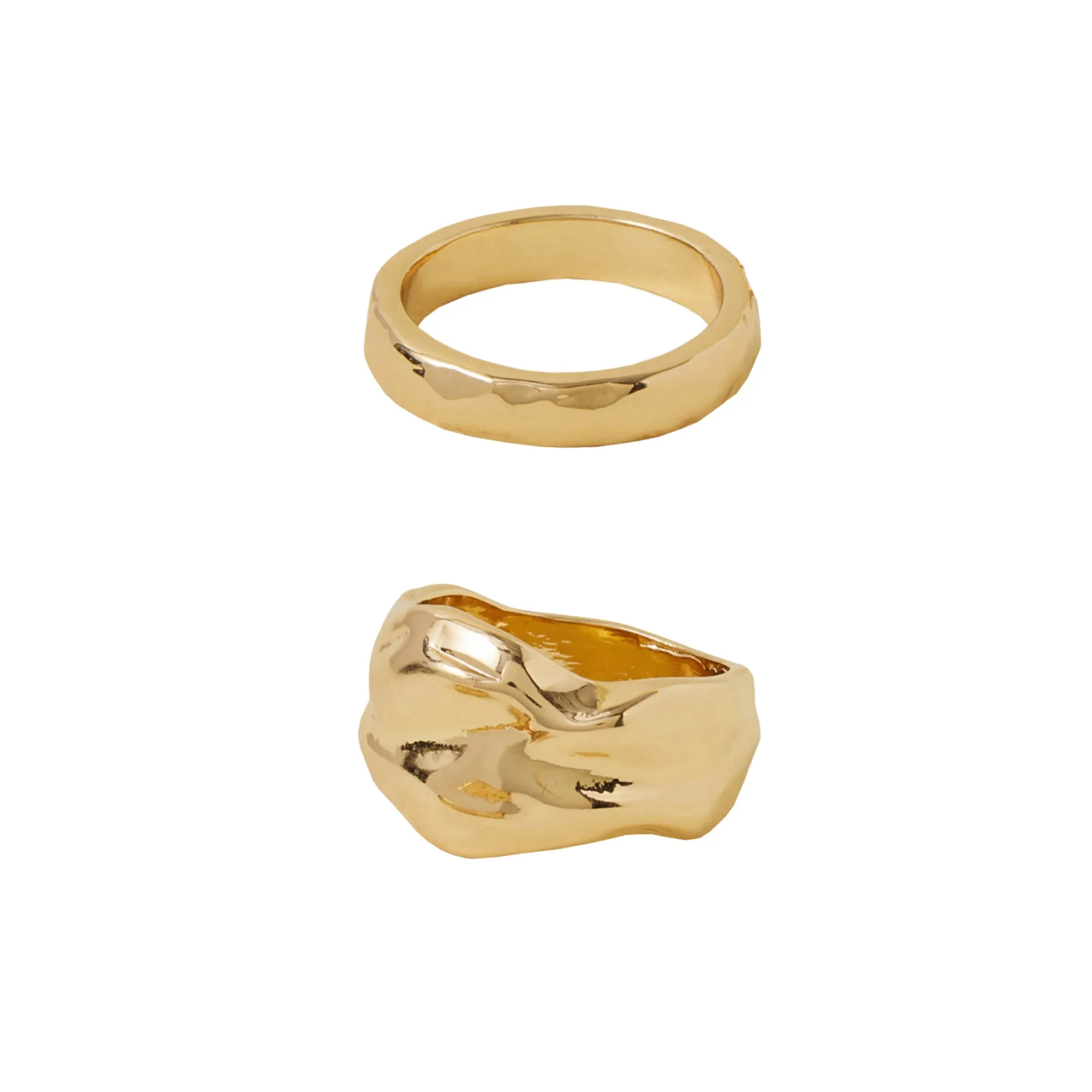 Accessorize London Women's Gold Textured Chunky Rings Pack Of 2-Large