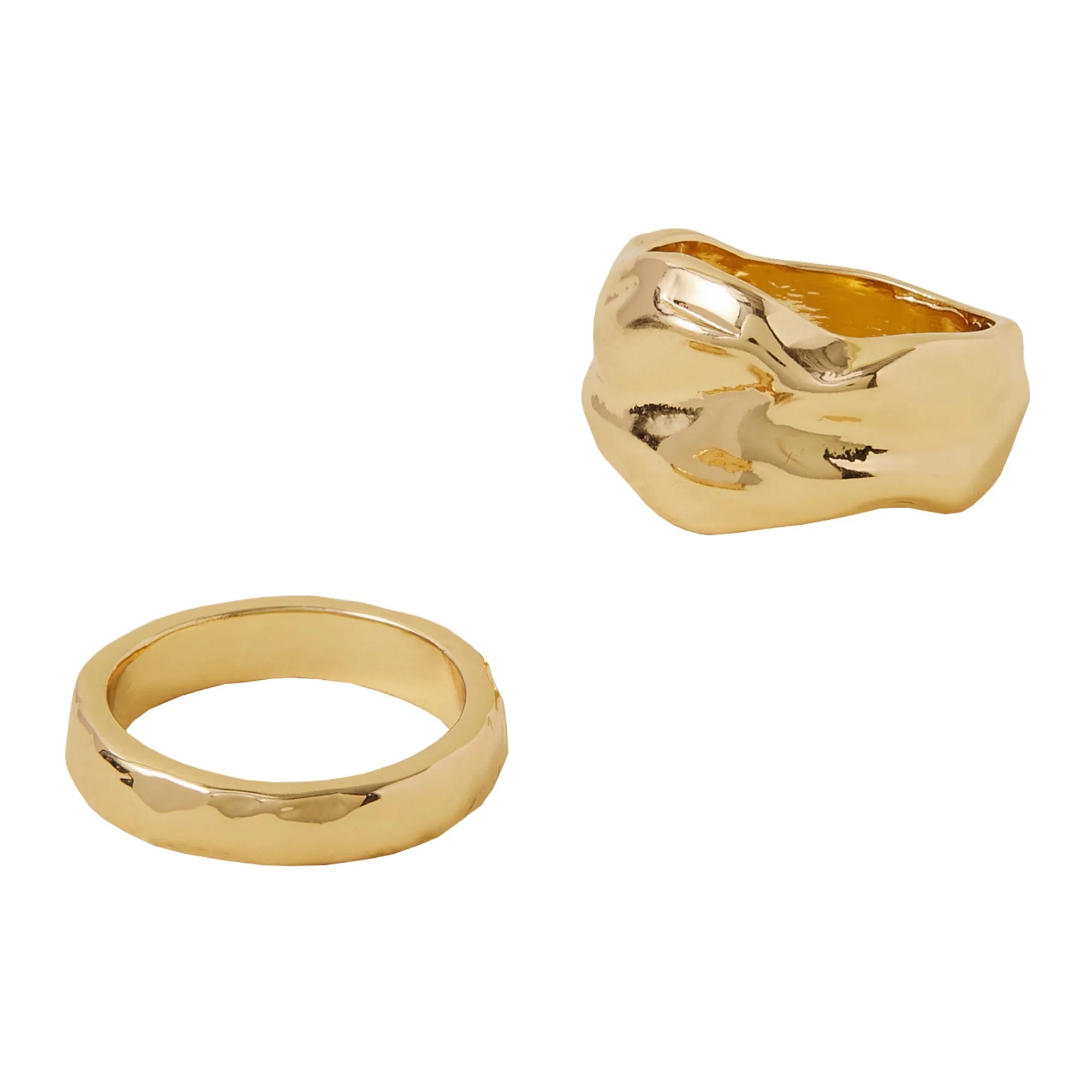 Accessorize London Women's Gold Textured Chunky Rings Pack Of 2-Large