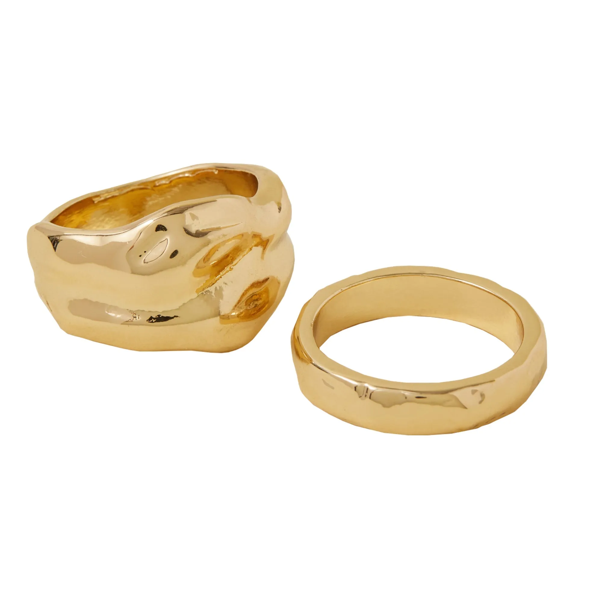 Accessorize London Women's Gold Textured Chunky Rings Pack Of 2-Large