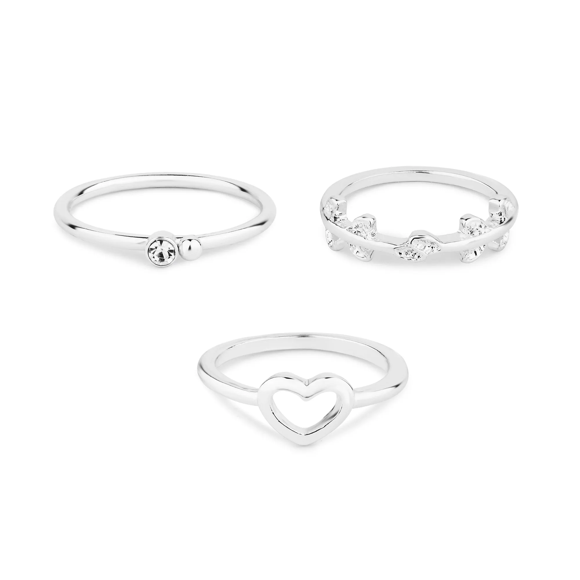 Accessorize London Women's Heart Vine Rings Set Of Three Silver-Small