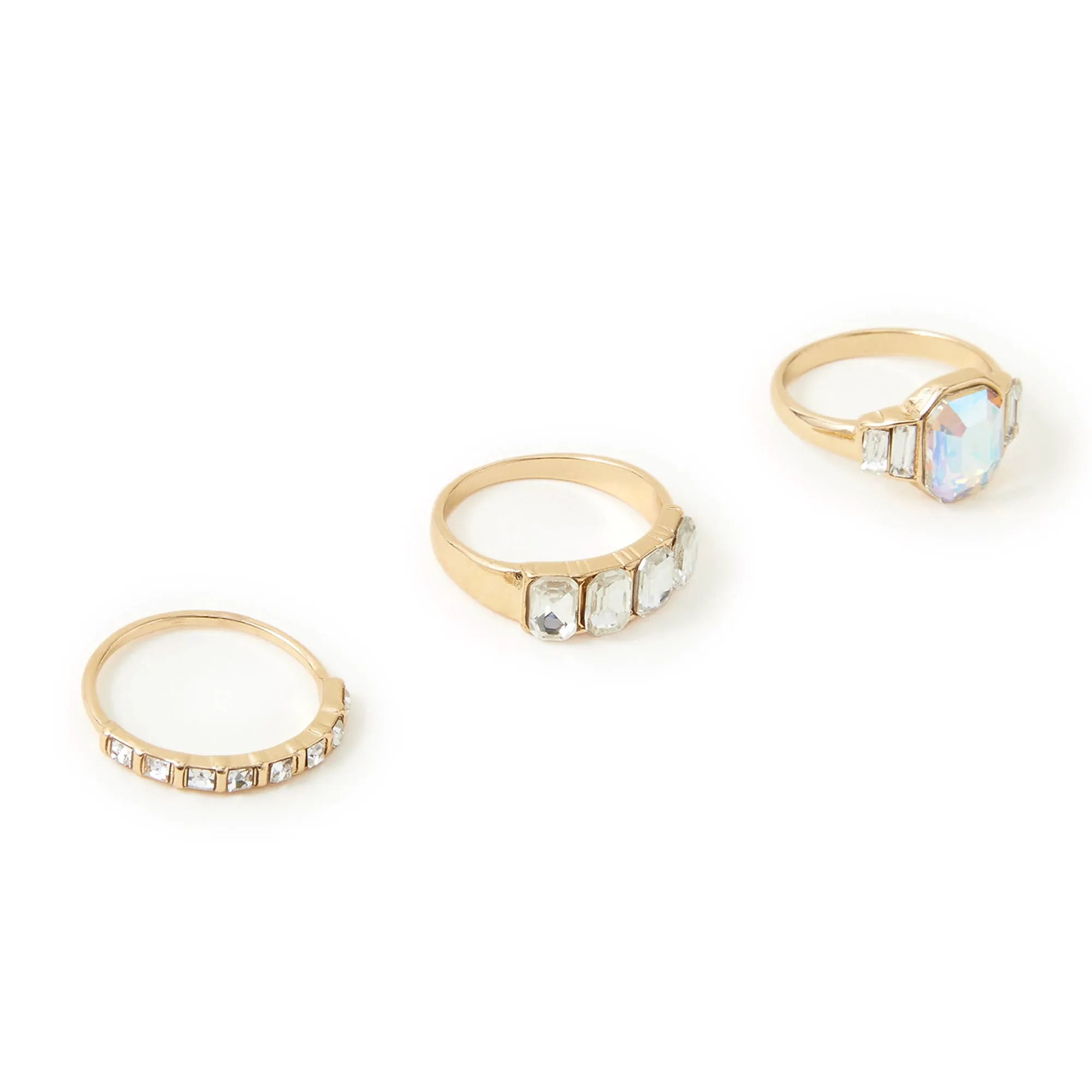 Accessorize London Women's Jewel Embellished Rings Set Of Three White-Large