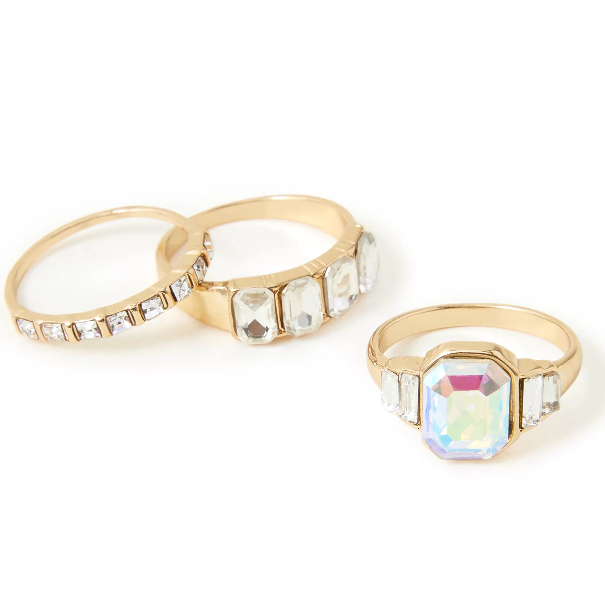 Accessorize London Women's Jewel Embellished Rings Set Of Three White-Large