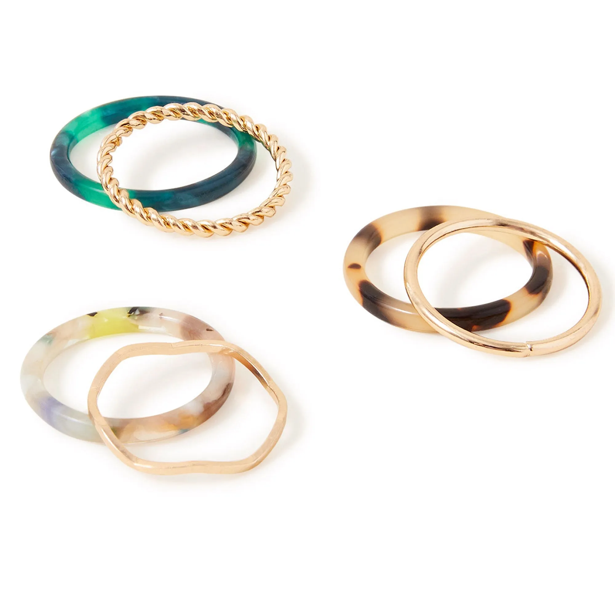 Accessorize London Women's Multi Chunky Ridged Ring Gold Resin Rings 6 Pack-Large