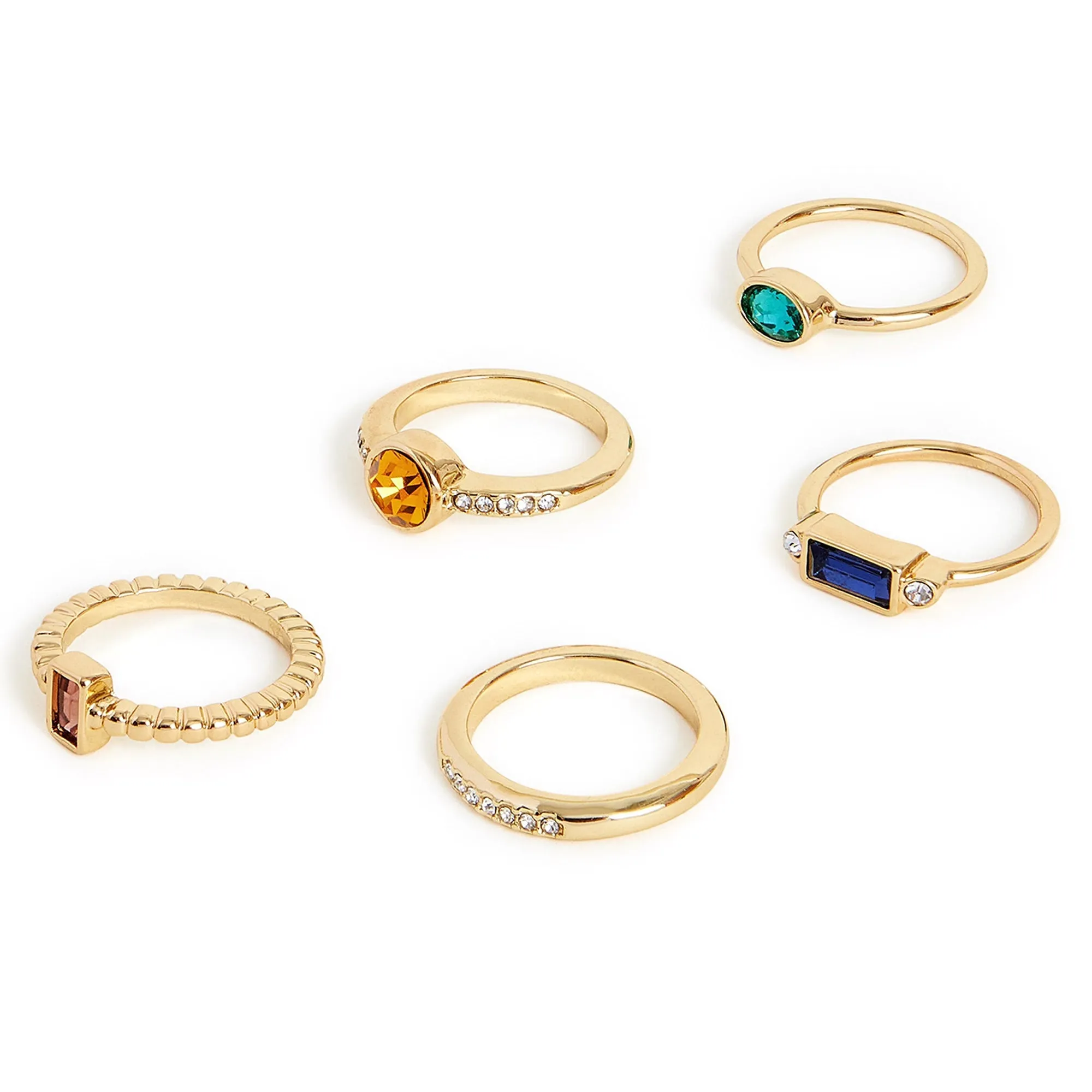 Accessorize London Women's Sparkle Gem Rings 5 Pack Multi-Medium