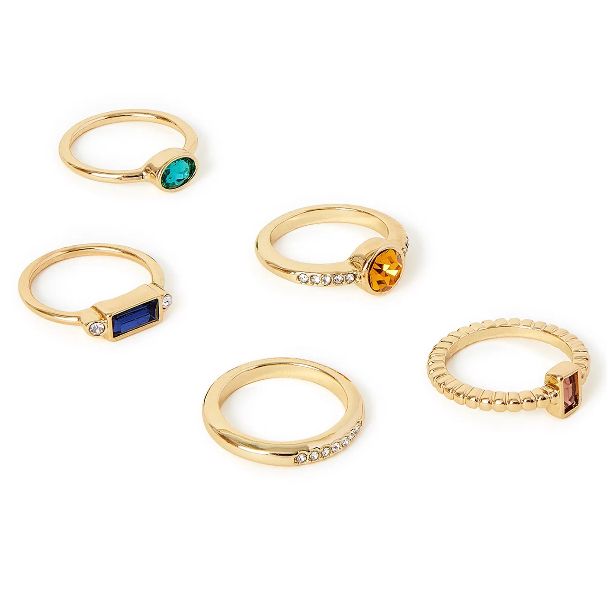 Accessorize London Women's Sparkle Gem Rings 5 Pack Multi-Medium