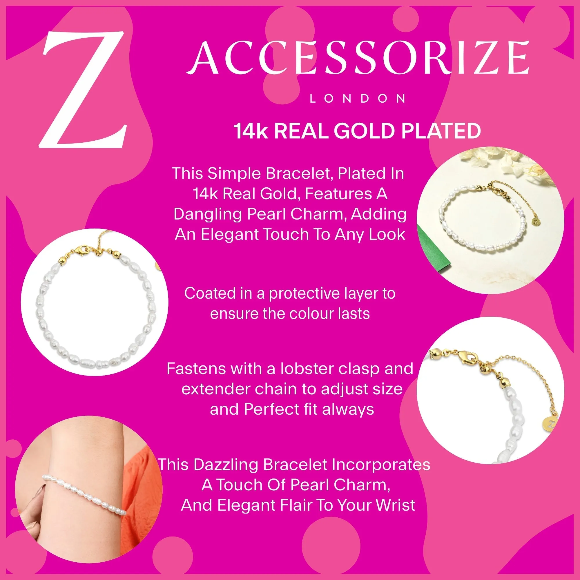 Accessorize London Women's Z Real Gold Plated Z Seed Pearl Bracelet