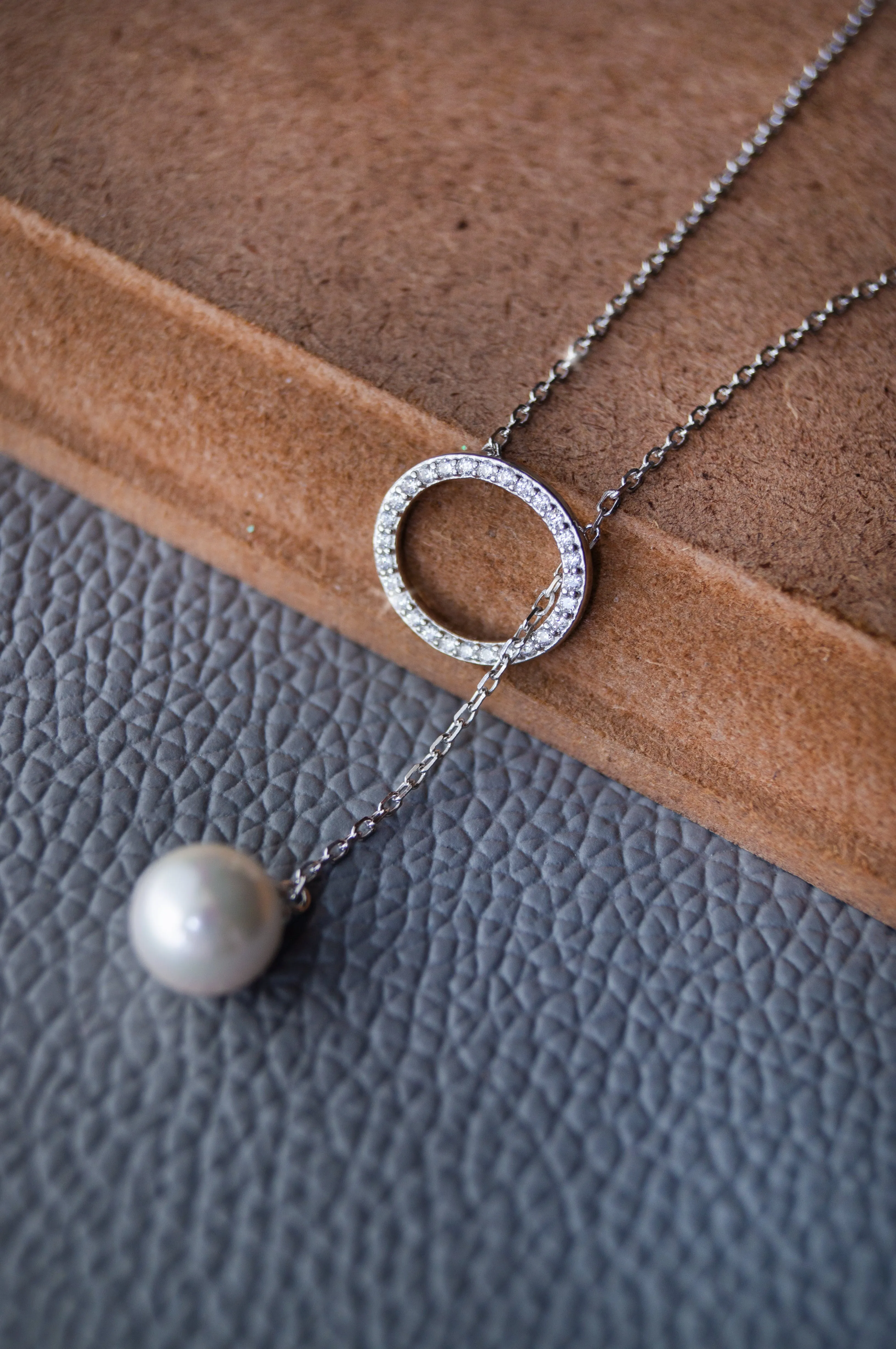 Adjustable Pearl With Circle Rose Gold Plated Sterling Silver Lariat Necklace