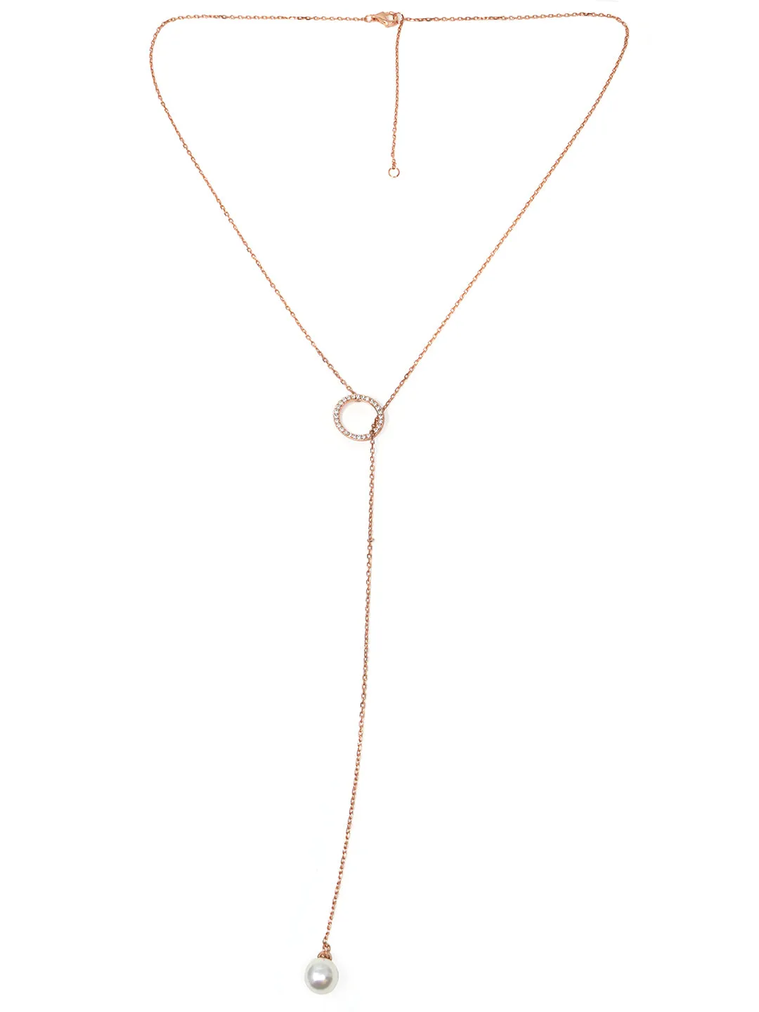 Adjustable Pearl With Circle Rose Gold Plated Sterling Silver Lariat Necklace