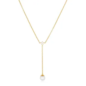 Adria Lungo Gold Plated Necklace w. White Zirconia & Pearl