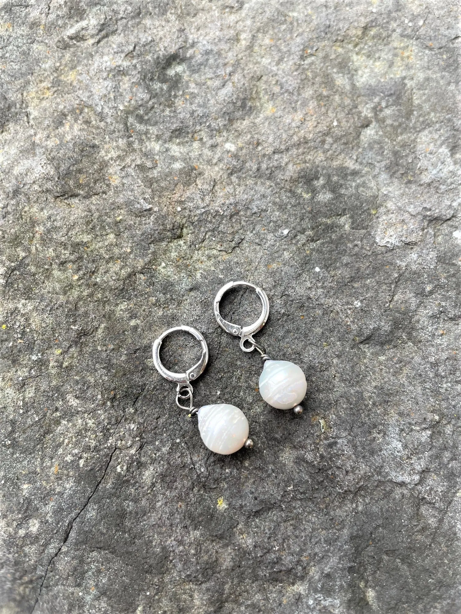 Alice Rose Jewellery - Small Pearl Hoop Earrings Silver