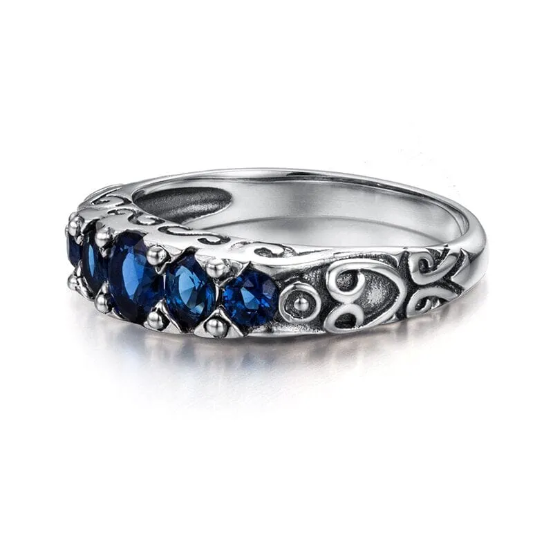 Amazing Ethnic Created Sapphire Stone Ring - 925 Sterling Silver