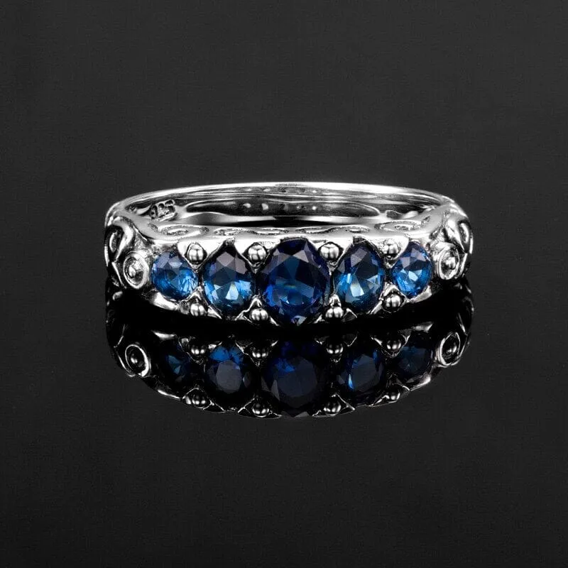 Amazing Ethnic Created Sapphire Stone Ring - 925 Sterling Silver