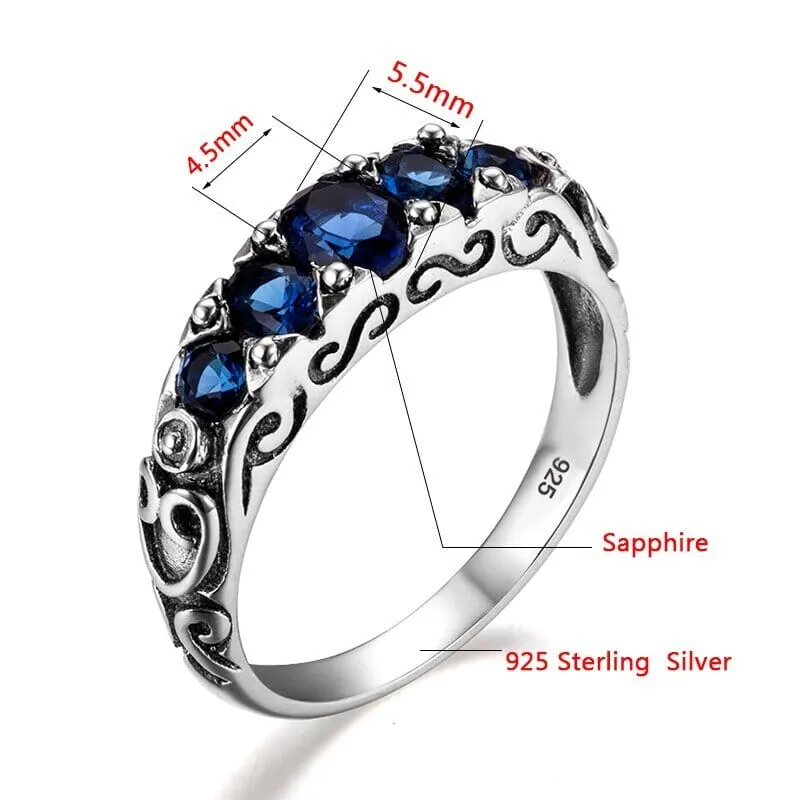 Amazing Ethnic Created Sapphire Stone Ring - 925 Sterling Silver