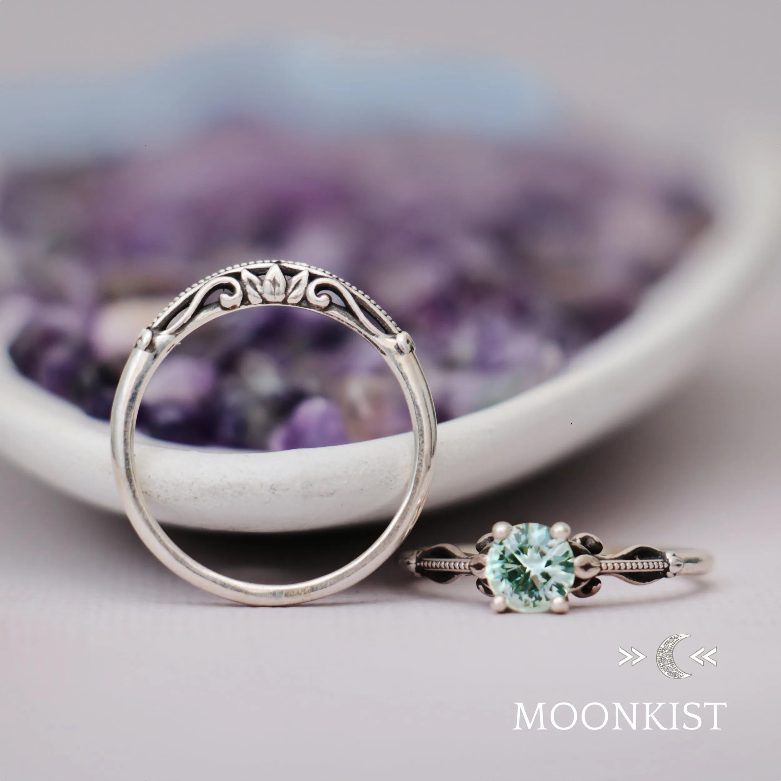 Art Deco Engagement Ring Set | Moonkist Designs