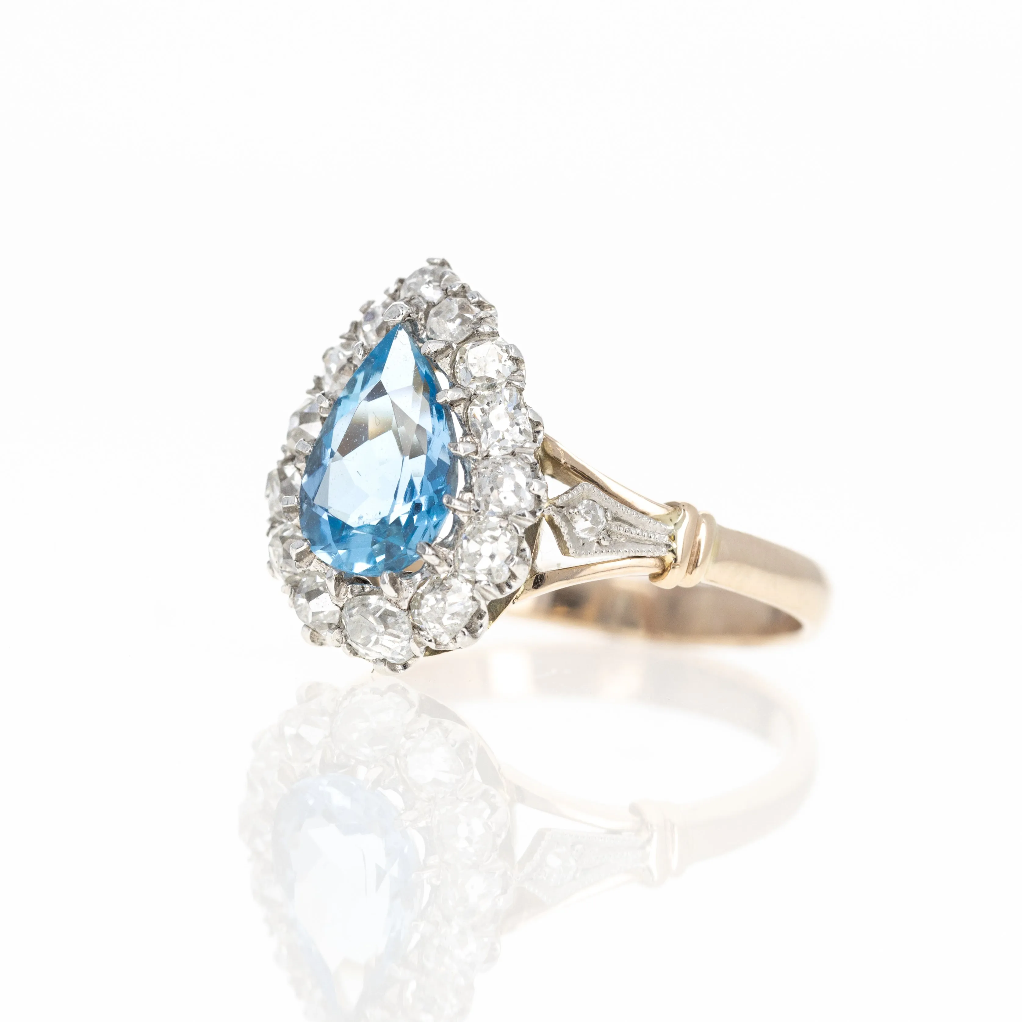 Art Deco Inspired 1.11 Carat Pear Aquamarine Diamond Halo Ring