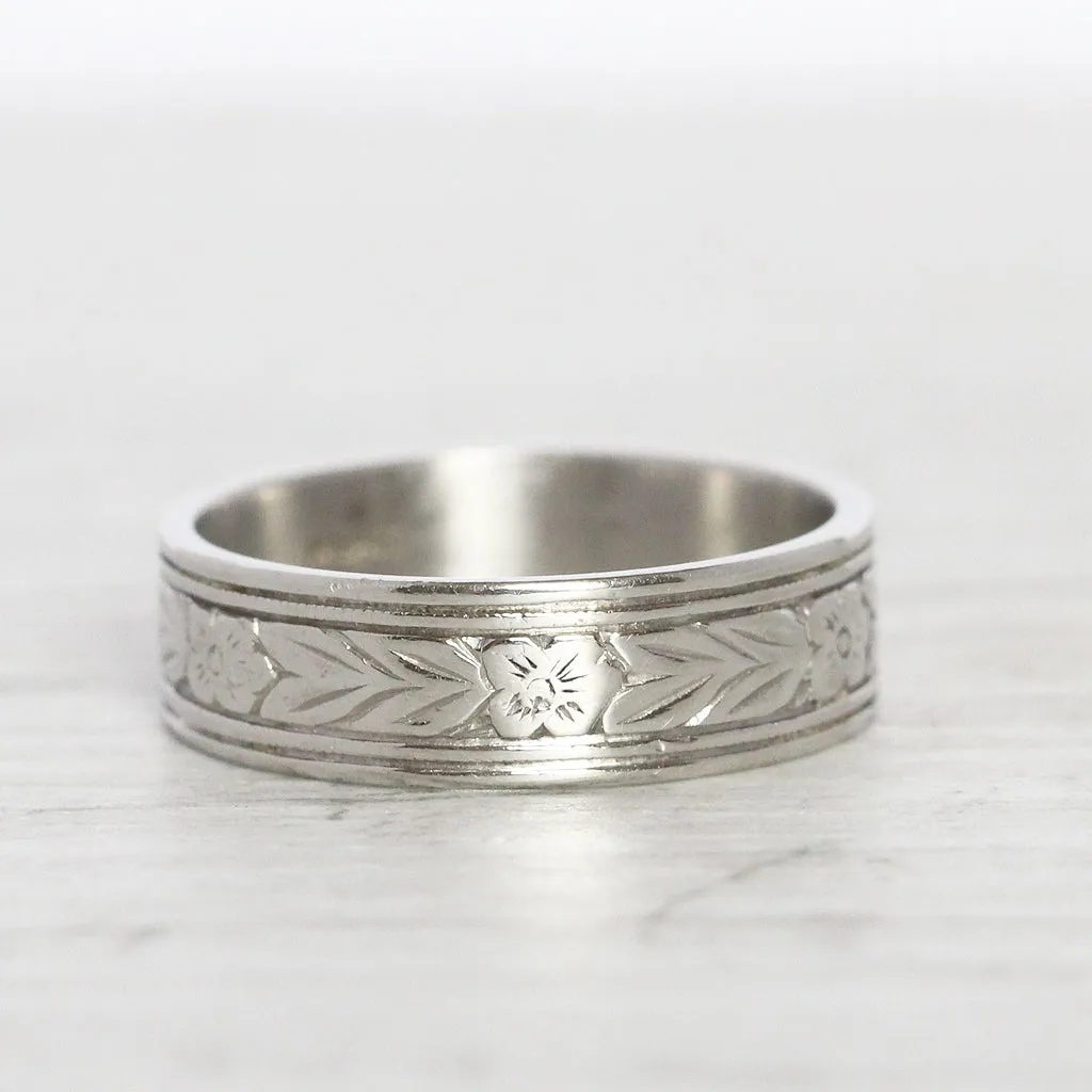 Art Deco Orange Blossom Engraved Wide Wedding Band